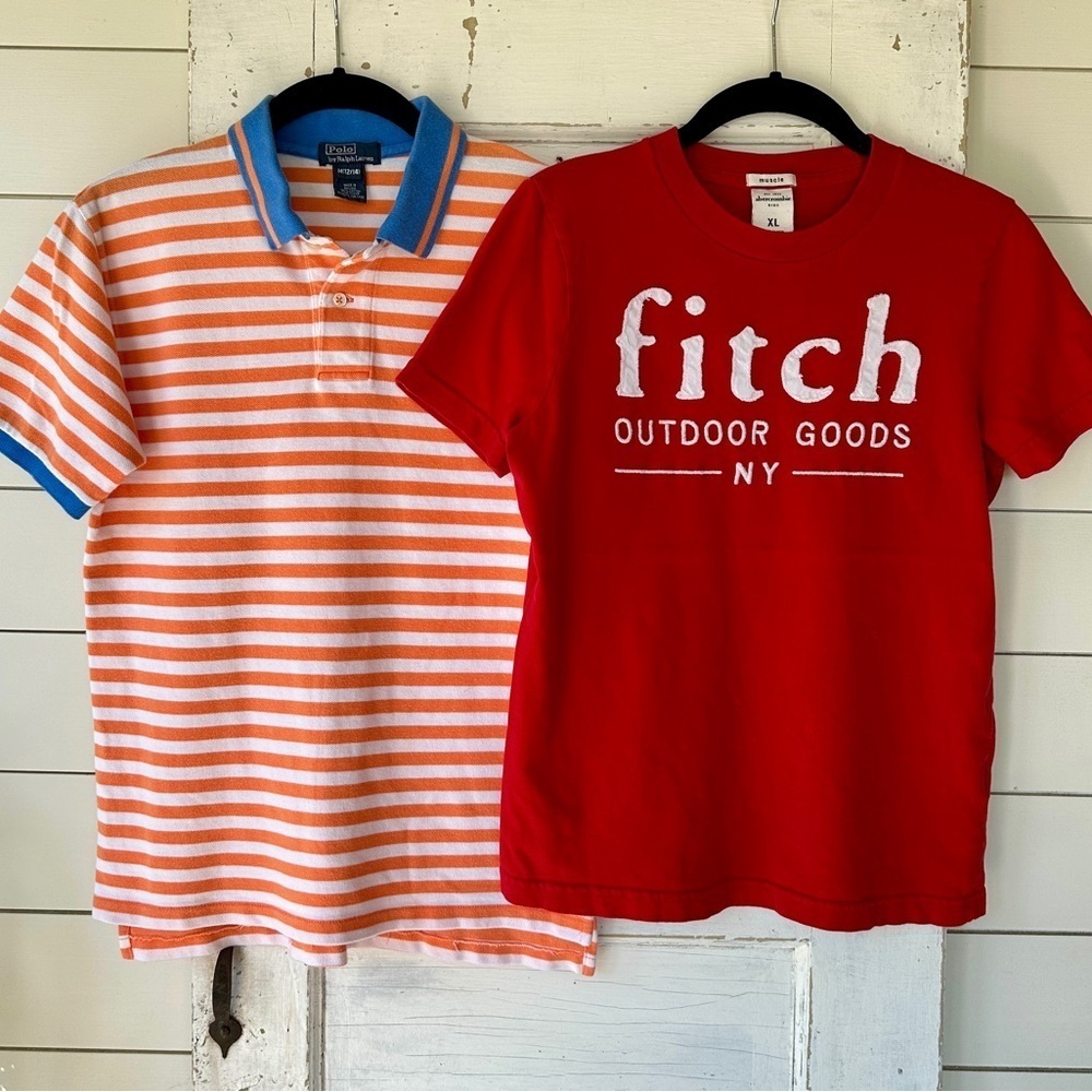 BOYS SHORTSLEEVE SHIRTS,SET/2, RED ABERCROMBIE KIDS SHIRT & POLO BY RALPH LAUREN